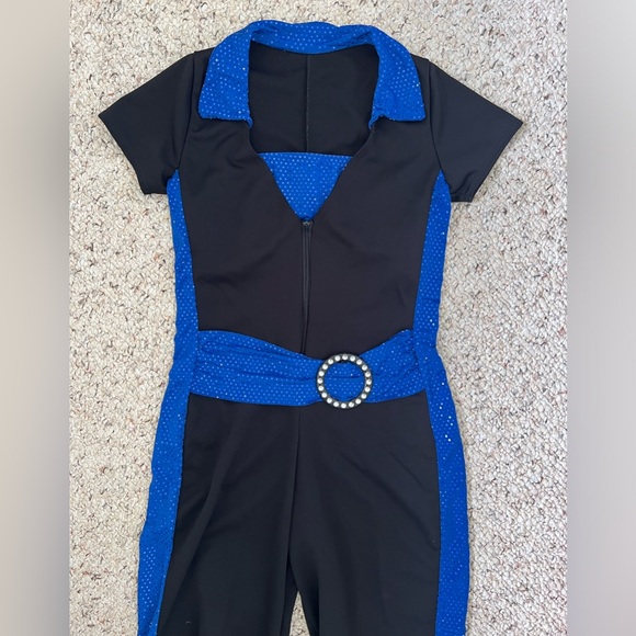 2 pc. Set Jumpsuit + Bandeau Belted Sequin Dance Costume Zip Front Children’s L - Picture 4 of 14